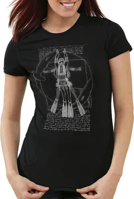 Produktbild von style3 Vitruvianischer Taucher Damen T-Shirt froschmann scuba schnorcheln, Farbe:Schwarz, Größe:2XL