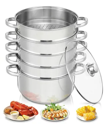 Produktbild von Dampftopf Edelstahl 26cm 5-in-1 mit Glasdeckel für alle Herdarten Induktion Silber