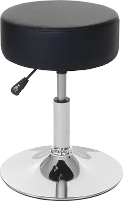 A black, adjustable height stool with a chrome base.