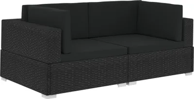 Image de vidaXL Canapé d'angle 2 pièces avec coussins Poly rotin noir