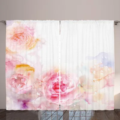 Immagine prodotto di ARANDE Tenda Shabby Flora, immagine romantica vittoriana con fiori, rose e foglie, 280 x 260 cm, rosa pallido