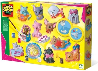 Produktbild von SES Creative 01154 Bastelset für Kinder, Gips Gießen Bastelset, Hunde und Katzen Figuren, Guss-/Mal-Set für Kinder, 5 Jahr(e), Mehrfarbig