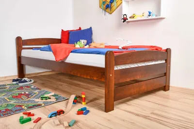 Produktbild von Kinderbett / Jugendbett Kiefer massiv Vollholz Nussfarben 84, inkl. Lattenrost - 100 x 200 cm
