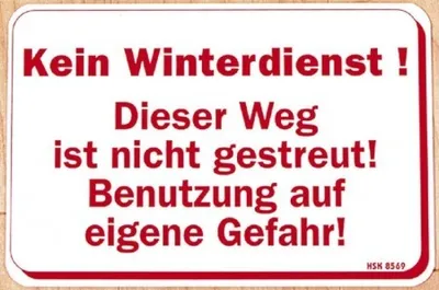 Produktbild von Warnschild - Kein Winterdienst Weg ist nicht gestreut - 308569 - 30cm x 20cm