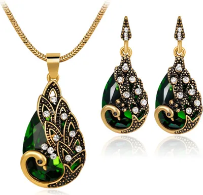 Produktbild von 1 Set Damen Halskette Ohrringe Set Eleganter Pfau Wassertropfen Strass Anhänger Elegant Luxus Hypoallergen Mädchen Ohrstecker Modeschmuck Geschenk