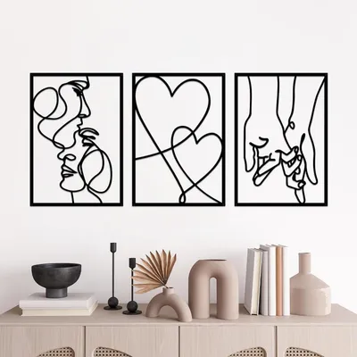 Productafbeelding van Minimalistische metalen wanddecoratie voor Valentijnsdag, 3 stuks, esthetisch, om op te hangen in slaapkamer