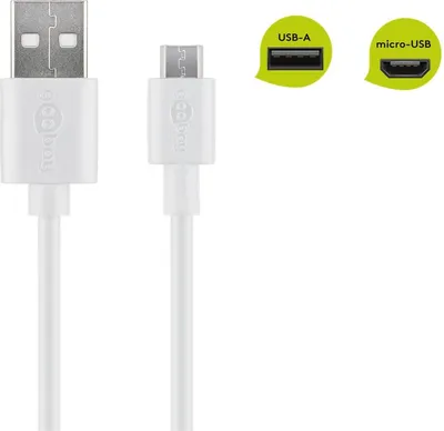 Zdjęcie produktu dla Goobay 43837, 1 m, USB A, Micro-USB B, USB 2.0, 0,48 Gbit/s, Biały