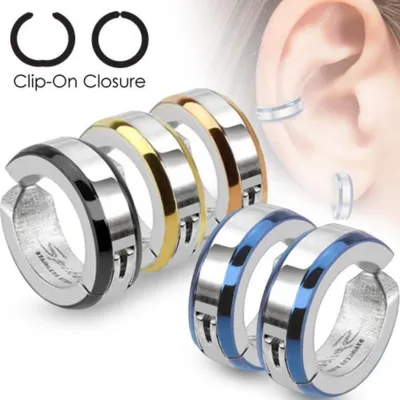Produktbild von Fake Creolen: Ohrclips Klappcreolen "Clip-On" Non-Piercing Schwarz