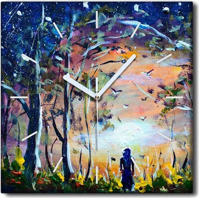 Produktbild von Coloray Uhr auf Leinwand 30x30 cm Wand Uhr Dekoration Wohnzimmer Segeltuch weiße Zeiger -Abstraktionsmädchen
