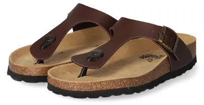 Zdjęcie produktu dla Sandały damskie Twosteps, model ze zapięciem między palcami, kolor brązowy, wykonane z materiału syntetycznego, rozmiar: 35