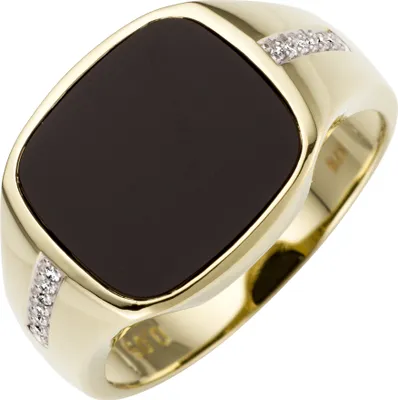 Produktbild von Gr. 66 Herren Ring 585 Gold Gelbgold bicolor 12 Diamanten Brillanten 1 Onyx Herrenring