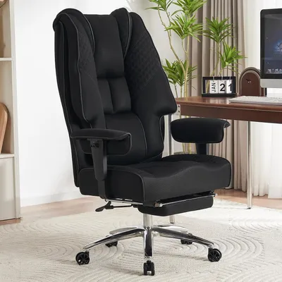 Obrázek produktu pro Ergonomická kancelářská židle s nosností až 200 kg, s prodyšnou síťovinou, pružinovým sedákem a opěrkou nohou, černá barva