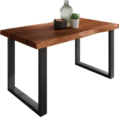 Produktbild von Esstisch Baumkante massiv Akazie Nussbaum 140 x 80 U-Gestell schwarz ATLAS