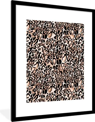 Produktbild von MuchoWow® Gerahmtes Poster Pantherdruck - Schwarz - Braun 60x80 cm - Poster mit Schwarzem Bilderrahmen Wandposter Rahmen Foto Bilder - Wohnzimmer - Dekorationen - Prämie