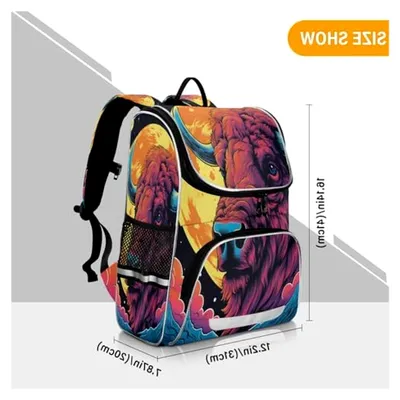 Produktbild von Aquarell Bisonmond Rucksack für Schüler, große Büchertasche für Jungen und Mädchen