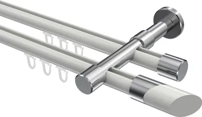 Produktbild von Interdeco Innenlaufstange / Gardinenstange mit Innenlauf Weiß / Chrom, Typ Prestige Verano (Schräge Bicolor), 20 mm Ø 2-läufig, 200 cm