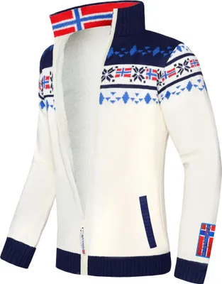 Zdjęcie produktu dla Nebulus Norweski kardigan z pluszowym futerkiem CANADIAN męski, kurtka z podszewką, z zamkiem błyskawicznym, Q1850 - Mężczyźni, biało-granatowy, XXL