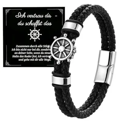 Zdjęcie produktu dla Bransoletka męska skórzana czarna pleciona zapięcie magnetyczne prezent