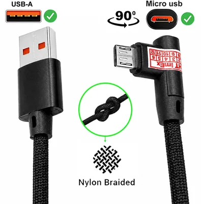 Produktbild von USB-A auf micro USB Ladekabel 90° Winkel Nylon kabel 30cm Kurz für Nokia Lumia 2520, 520, 630