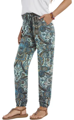 Produktbild von Hochtaillierte Sommerhose - Leichte/Luftige Freizeithose - Lockere Strandhose - Mit Kordel/Z Taschen - Atmungsaktives Material - Hose