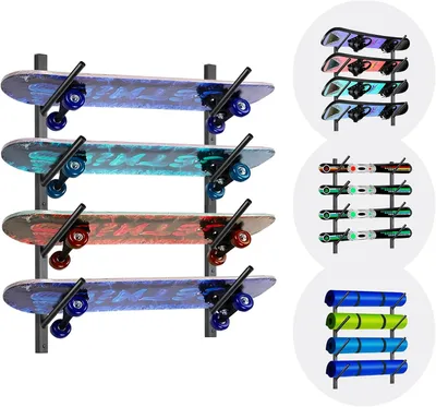 Productafbeelding van Wandhouder skateboard - snowboard en ski - 4 niveaus - koolstofstaal - stapelbaar