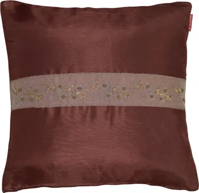 Produktbild von Kissenhülle Wildseide Optik Bordüre mit Perlen bestickt Kissenbezug Zierkissen Deko Kissen 40x40 cm Braun