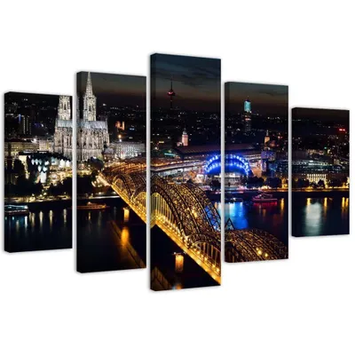 Produktbild von 5-teiliges leinwandbild dom und brücke in köln 150x100 cm Feeby grau wandbild bereit zum aufhängen