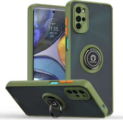 Produktbild von Moto G22 Hülle, Ring Halter Ständer Matte Transluzent TPU Rahmen Stoßfest Schutzhülle für Motorola Moto G22 Grün