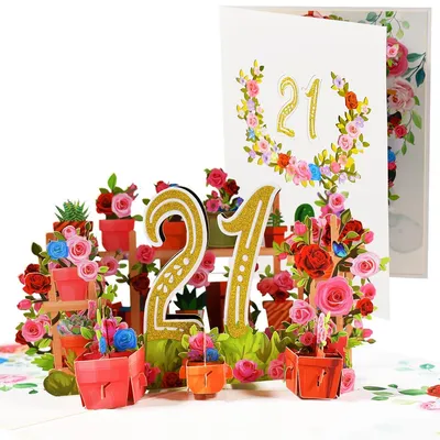 Produktbild von Pop-up-Geburtstagskarte zum 21. Geburtstag mit Umschlag und Notizkarten