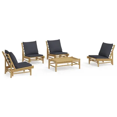 Produktbild von vidaXL 5-tlg. Garten-Lounge-Set mit Dunkelgrauen Kissen Bambus