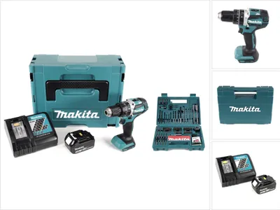Produktbild von Makita DHP 484 RF1J 18V Li-ion Akku Schlagbohrschrauber im Makpac inkl. 3,0 Ah Akku und Ladegerät + Makita B-53811 Bit & Bohrer-Set 100-teilig