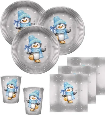 Produktbild von 16 Servietten Baby Pinguin Blau - Winter