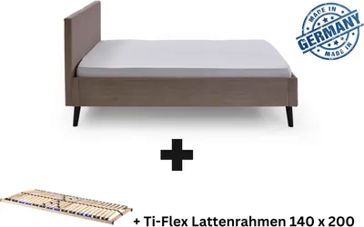 Produktbild von Polsterbett 140 x 200 Bettgestell Bett Doppelbett mit Kopfteil Taupe Germany, Ausführung:inkl. Lattenrahmen / ohne Matratze