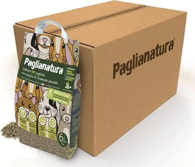 Productafbeelding van Paglianatura Set, 6-delig – Biologisch actieve strooisel voor knaagdieren, in pellets van 6 mm, natuurlijk en ecologisch – Hoge absorptiecapaciteit – 3 kg / 6 liter