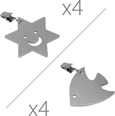 Produktbild von Metaltex 254511010 Tischtuchbommeln Stern oder Fisch 4er-Set, motivisch sortiert, silber