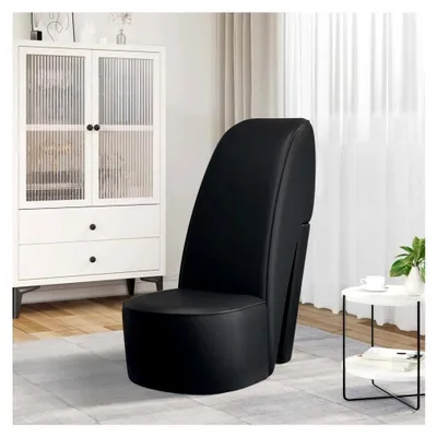 Produktbild von Schwarzer Stöckelschuh-Stuhl aus Kunstleder, 43x82,5x85,5 cm, bequemer Lounge-Sessel für Schlafzimmer, Wohnzimmer und Partys