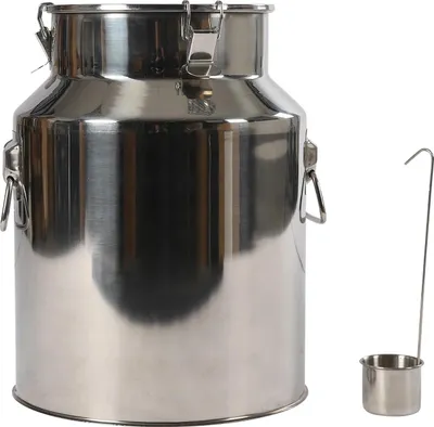 Produktbild von Edelstahl-Milchkanne - 28 L Vorratsbehälter - Dichtes Fass - Silikondichtung - Deckel mit Spannverschluss - Für Milch Wasser Öl