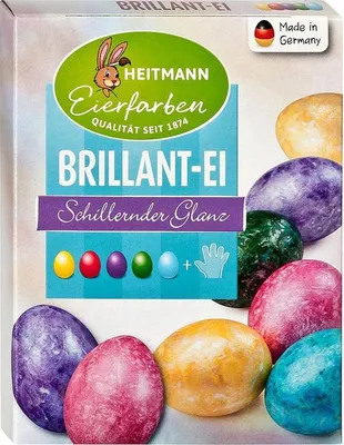 Produktbild von Heitmann Eierfarben Brillant - 5 flüssige Eierfarben mit Glanz-Effekt - für weiße und braune Eier - azofrei - Ostereier bemalen, Ostereierfarbe