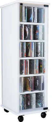 Image de VCM - Porte en verre Valenza pour étagère de support de CD DVD en bois H. 98 x B. 31 x T. 35 cm