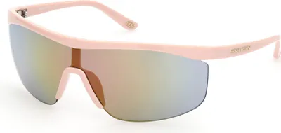 Imagen del producto de Skechers, gafas de sol modelo SE6106, diseño tipo máscara, color rosa brillante, lentes de color burdeos espejado