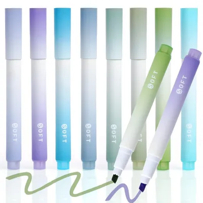 Immagine prodotto di Set di 8 pennarelli fluorescenti, colori pastello, asciugatura rapida, inchiostro non sbavante, verde, viola