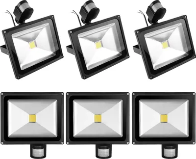 Immagine prodotto di 6 pezzi 30W LED faretti proiettori spot faretti da esterno con sensore di movimento, Greenmigo bianco caldo faretti da parete nero alluminio IP65 impermeabile AC 85-265V bianco luce diurna