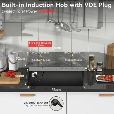 Obrázok produktu pre Indukčná varná doska 3500 W, 4 zóny, dotykové ovládanie, čierna