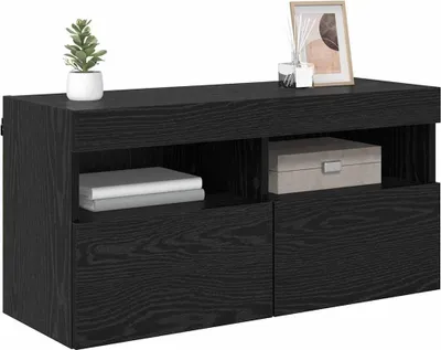 Zdjęcie produktu dla Szafka pod telewizor z LED Czarny Dąb 80 x 30 x 40 cm