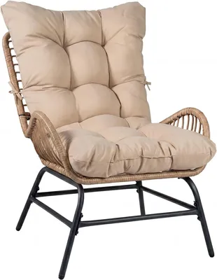 Produktbild von Wetterfester Rattansessel für den Garten mit dickem Kissen, Garten- und Terrassenstuhl bis 150 kg belastbar, XXL-Rattansessel für Garten, Terrasse und Balkon (Khaki)