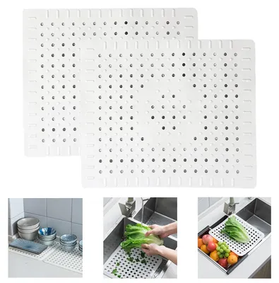 Produktbild von Spülbeckeneinlage aus Gummi - 2 Stück Set - Schutzmatte für Küche und Bad - 31 x 26 cm - Grau