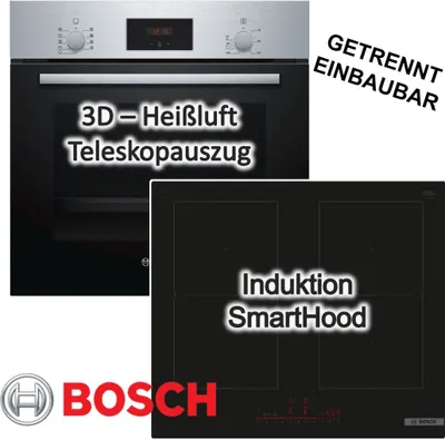 Produktbild von Herdset Bosch Backofen Schnellaufheizung + Induktionskochfeld PowerBooster autark 60 cm