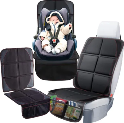 Produktbild von Universeller Autositzbezug Vinyl-Polyester Schwarz Rot, wasserdicht, rutschfest, 2 Taschen, 119,5x47cm, ISOFIX-Zugang