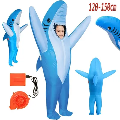 Produktbild von Juksun Hai Kostüm 120-150cm für Kinder Polyester blau aufblasbar mit Gebläse für Halloween Karneval Party