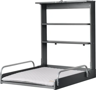 Produktbild von roba Wandwickelregal + Wickelauflage roba Style grau - Klappbar & platzsparendes Wickelregal zur Wandmontage - Wickeltisch mit 2 Ablagefächer - Holz anthrazit